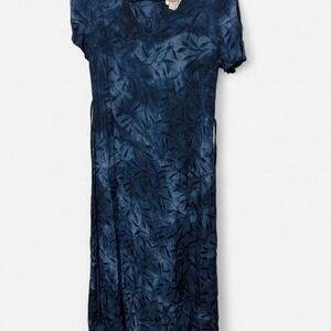Vintage R.J. Collection Navy Leaf Burnout Midi Dress
